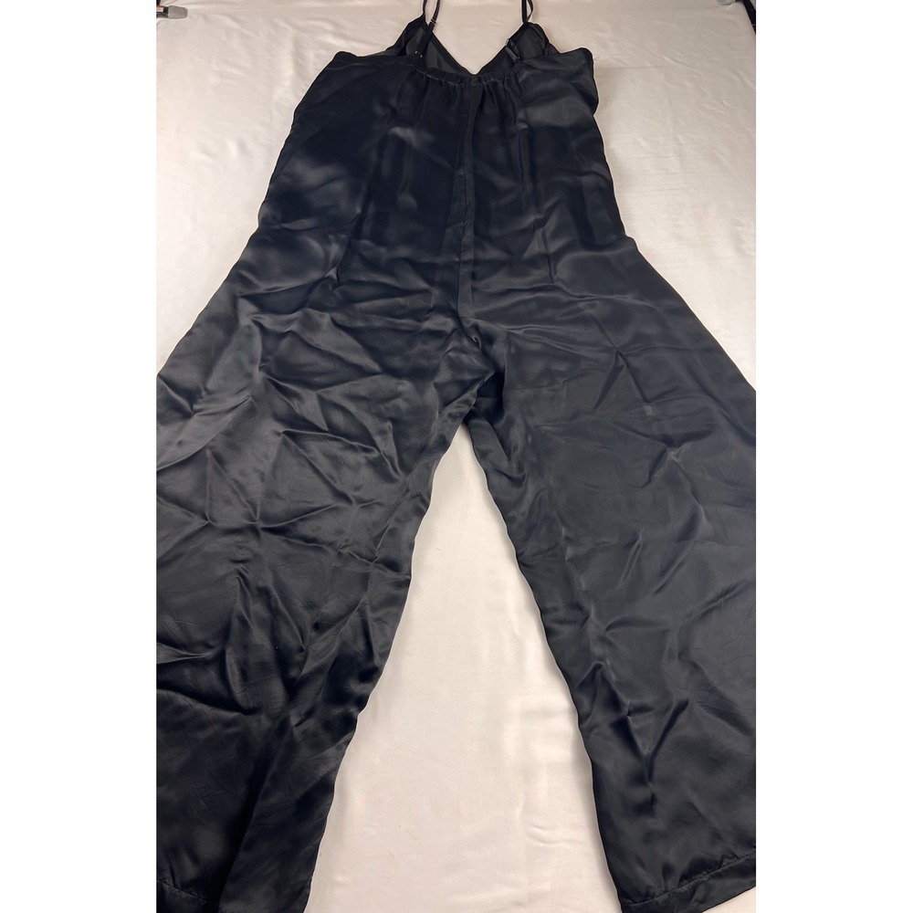 Athleta Calm Cool Wide Leg Jumpsuit Silky Black V Neck Resort Lounge Romper XL - Picture 9 of 15